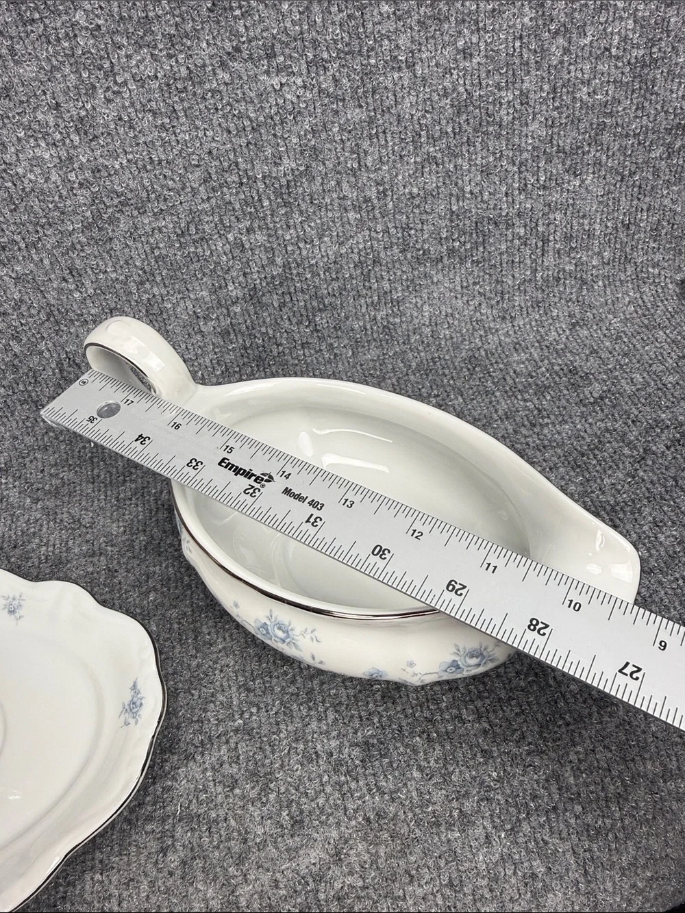 Johann Haviland Blue Garland White Porcelain Gravy Boat with Silver Trim